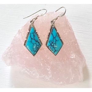 Genuine Turquoise and Silver Boho Drop Earrings